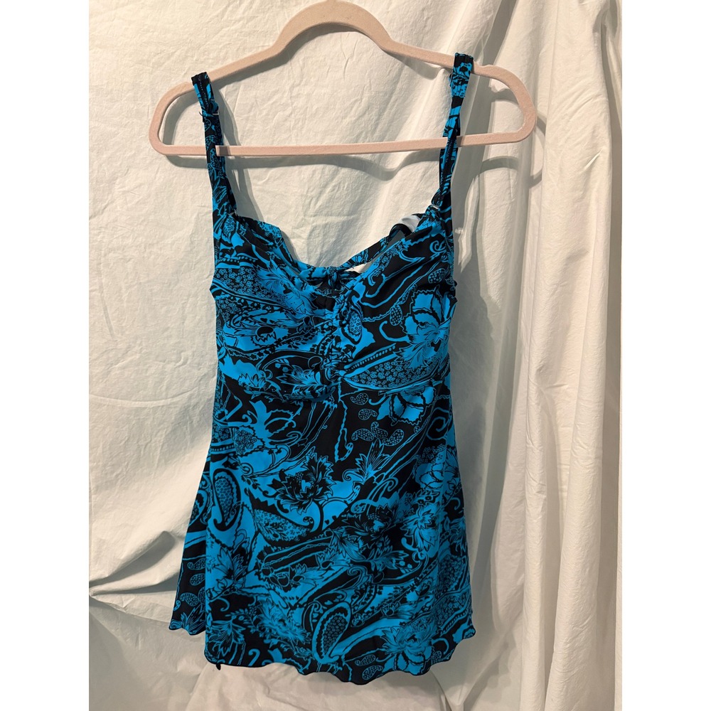 Septangle Womens Blue Black Floral Paisley Swim Dress One Piece Swimsuit 22W NEW